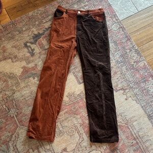 Two-Tone Brown and Black Straight Leg Pants